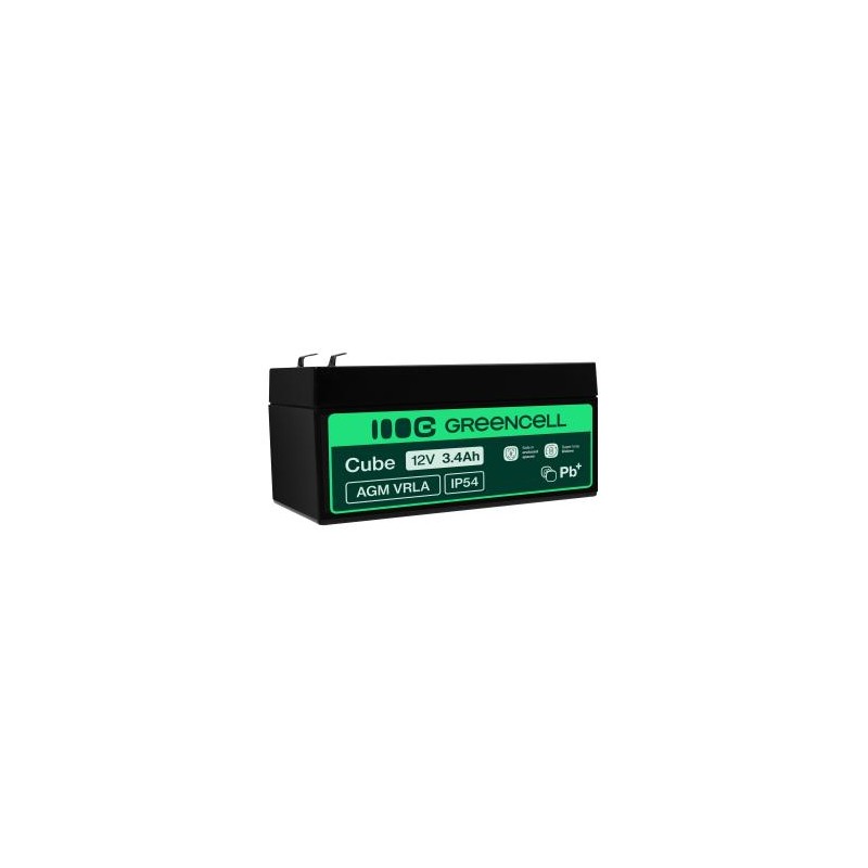 Green Cell AGM VRLA 12V 3.4Ah maintenance-free bateria do  systemów alarmowych, kas, zabawek