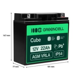 Green Cell AGM VRLA 12V 22Ah maintenance-free bateria do łodzi, skuterów, zabawek, wózki inwalidzkie