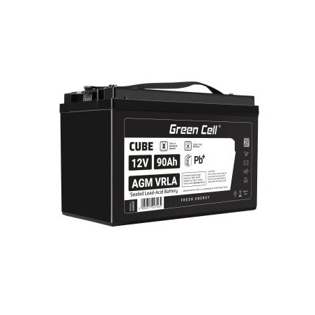 Green Cell CUBE AGM IP54 12V 90Ah VRLA bateria Gel deep cycle skuter mower łodzi barge mower ciągnik fishing łodzi