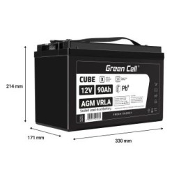 Green Cell CUBE AGM IP54 12V 90Ah VRLA bateria Gel deep cycle skuter mower łodzi barge mower ciągnik fishing łodzi