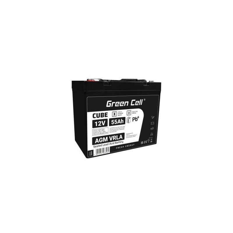 Green Cell CUBE AGM IP54 12V 55Ah VRLA bateria Gel deep cycle skuter mower łodzi barge mower ciągnik,  łodzi