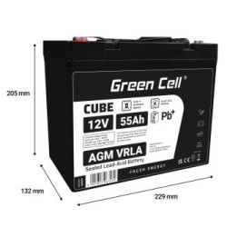 Green Cell CUBE AGM IP54 12V 55Ah VRLA bateria Gel deep cycle skuter mower łodzi barge mower ciągnik,  łodzi