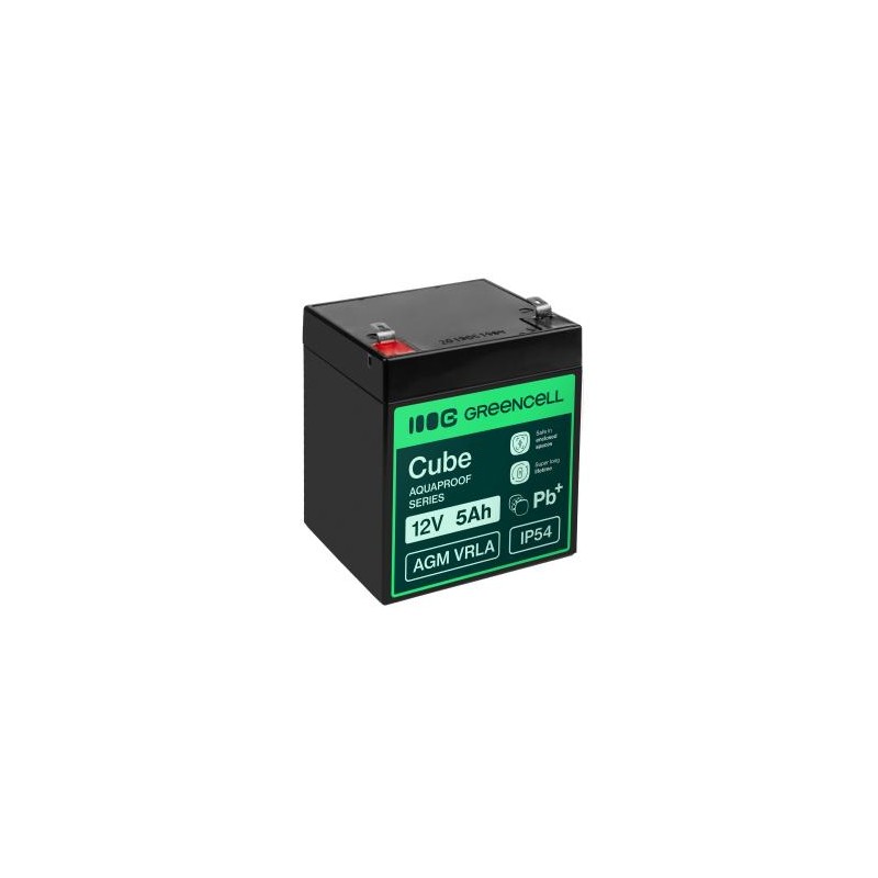 Greencell AGM VRLA 12V 5Ah maintenance-free bateria do cash registers, zabawek, kamery (91x70x102mm)
