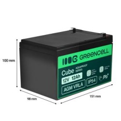 Greencell AGM VRLA 12V 12Ah maintenance-free bateria do cash registers, zabawek, kamery (152x99x100mm)