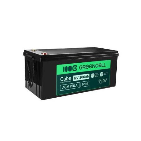 Greencell AGM VRLA 12V 200Ah maintenance-free bateria do solar łodzi applications (240x522x226mm)