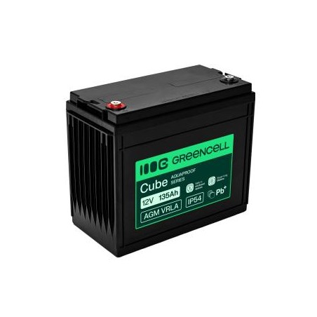 Greencell AGM VRLA 12V 135Ah maintenance-free bateria do łodzi, fotowoltaiki, paneli solarnych (341x173x287mm)