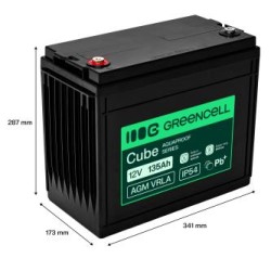 Greencell AGM VRLA 12V 135Ah maintenance-free bateria do łodzi, fotowoltaiki, paneli solarnych (341x173x287mm)