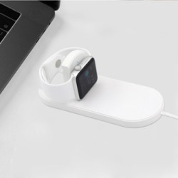 ładowarka bezprzewodowa 2 w 1, do telefonów i Apple Watch, biała, 5V, 10W, Qi