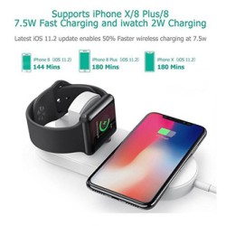 ładowarka bezprzewodowa 2 w 1, do telefonów i Apple Watch, biała, 5V, 10W, Qi