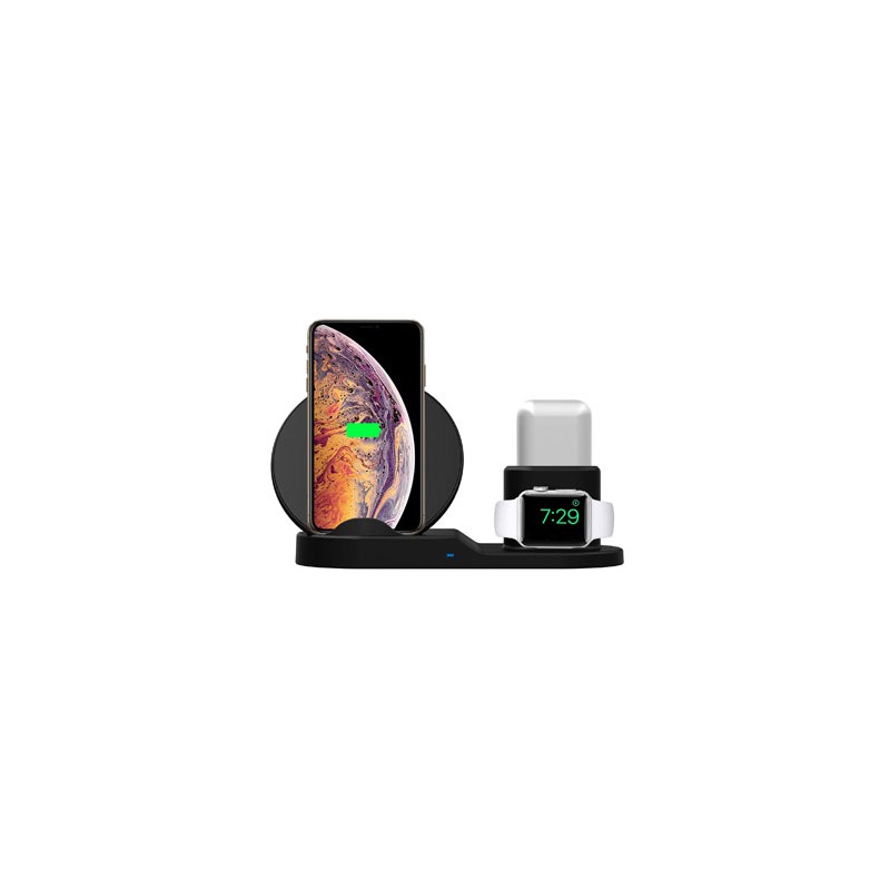 Bezprzewodowa ładowarka 3v1, do telefonów,  Apple Watch, czarna, 5/9V, 15W, Qi