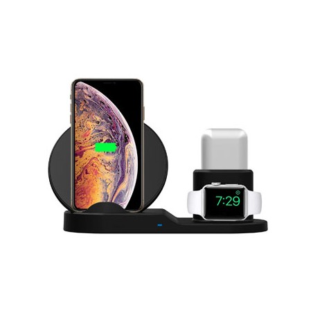 Bezprzewodowa ładowarka 3v1, do telefonów,  Apple Watch, czarna, 5/9V, 15W, Qi