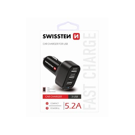 Ładowarka samochodowa SWISSTEN 26W, 3 porty, USB-A
