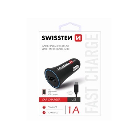 Ładowarka samochodowa SWISSTEN 5W, 1 port, USB-A, kabel microUSB