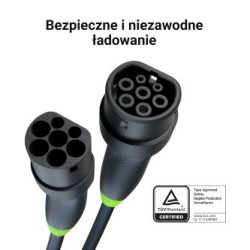 Green Cell Snap Type 2 EV ładowania kabel 11 kW 7 m do Tesla Model 3 S X Y, VW ID.3, ID.4, Kia EV6, Hyundai IONIQ 5, Ford Mach-E