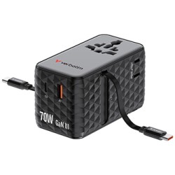 Verbatim, Uniwersalny adapter podróżny GaN III Charge ,n 1x USB-C, 1X USB-A + 2x zintegrowane kable USB-C, czarna, 70 W