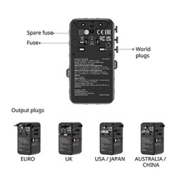 Verbatim, Adapter podróżny Charge ,n, Travel GaN III 1x USB-C, 1X USB-A + 2x zintegrowane kable USB-C, fioletowy, 70 W
