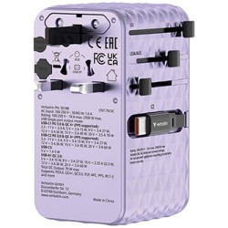 Verbatim, Adapter podróżny Charge ,n, Travel GaN III 1x USB-C, 1X USB-A + 2x zintegrowane kable USB-C, fioletowy, 70 W
