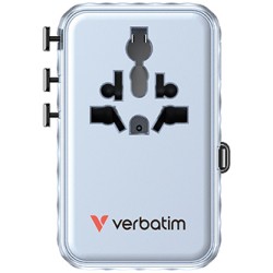 Verbatim, Adapter podróżny Charge ,n, Travel GaN III 2x USB-C, 2X USB-A + 1x zintegrowany kabel USB-C, niebieska, 100 W