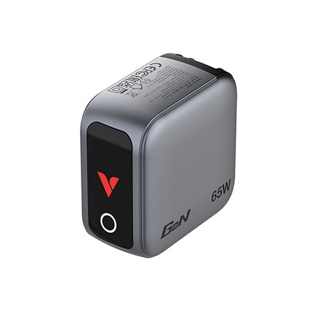 Verbatim, Mini ładowarka GaN z wyświetlaczem i kablem 2 x USB-C / 1 x USB-A, szara, 65W, Wymienne wtyczki EU, UK, USA