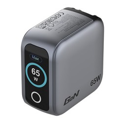 Verbatim, Mini ładowarka GaN z wyświetlaczem i kablem 2 x USB-C / 1 x USB-A, szara, 65W, Wymienne wtyczki EU, UK, USA