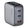 Verbatim, Mini ładowarka GaN z wyświetlaczem i kablem 2 x USB-C / 1 x USB-A, szara, 65W, Wymienne wtyczki EU, UK, USA