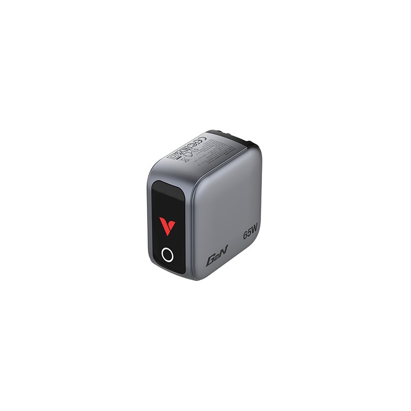 Verbatim, Mini ładowarka GaN z wyświetlaczem i kablem 2 x USB-C / 1 x USB-A, szara, 65W, Wymienne wtyczki EU, UK, USA