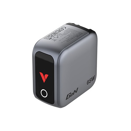 Verbatim, Mini ładowarka GaN z wyświetlaczem i kablem 2 x USB-C / 1 x USB-A, szara, 65W, Wymienne wtyczki EU, UK, USA