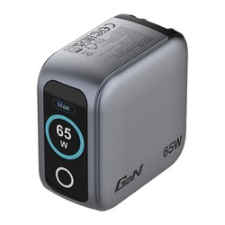 Verbatim, Mini ładowarka GaN z wyświetlaczem i kablem 2 x USB-C / 1 x USB-A, szara, 65W, Wymienne wtyczki EU, UK, USA