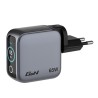 Verbatim, Mini ładowarka GaN z wyświetlaczem i kablem 2 x USB-C / 1 x USB-A, szara, 65W, Wymienne wtyczki EU, UK, USA