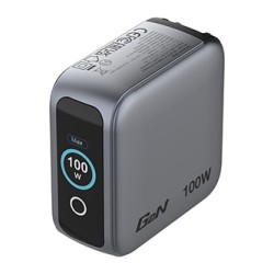 Verbatim, Mini ładowarka GaN z wyświetlaczem i kablem 2 x USB-C / 1 x USB-A, szara, 100 W, Wbudowane zabezpieczenie nadprądowe