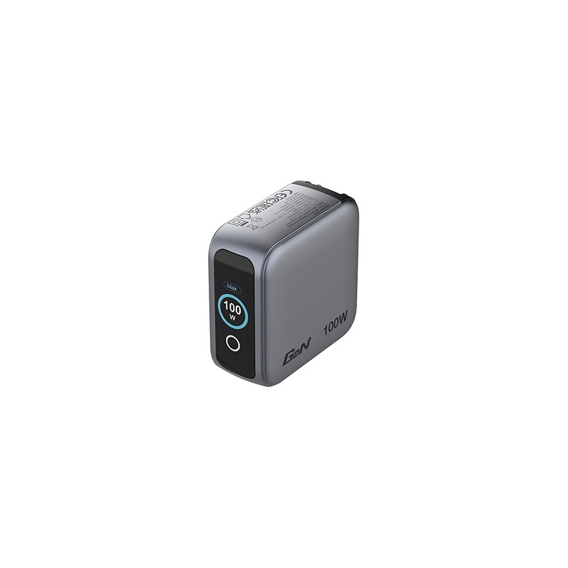 Verbatim, Mini ładowarka GaN z wyświetlaczem i kablem 2 x USB-C / 1 x USB-A, szara, 100 W, Wbudowane zabezpieczenie nadprądowe
