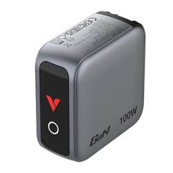 Verbatim, Mini ładowarka GaN z wyświetlaczem i kablem 2 x USB-C / 1 x USB-A, szara, 100 W, Wbudowane zabezpieczenie nadprądowe