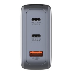 Verbatim, Mini ładowarka GaN z wyświetlaczem i kablem 2 x USB-C / 1 x USB-A, szara, 100 W, Wbudowane zabezpieczenie nadprądowe
