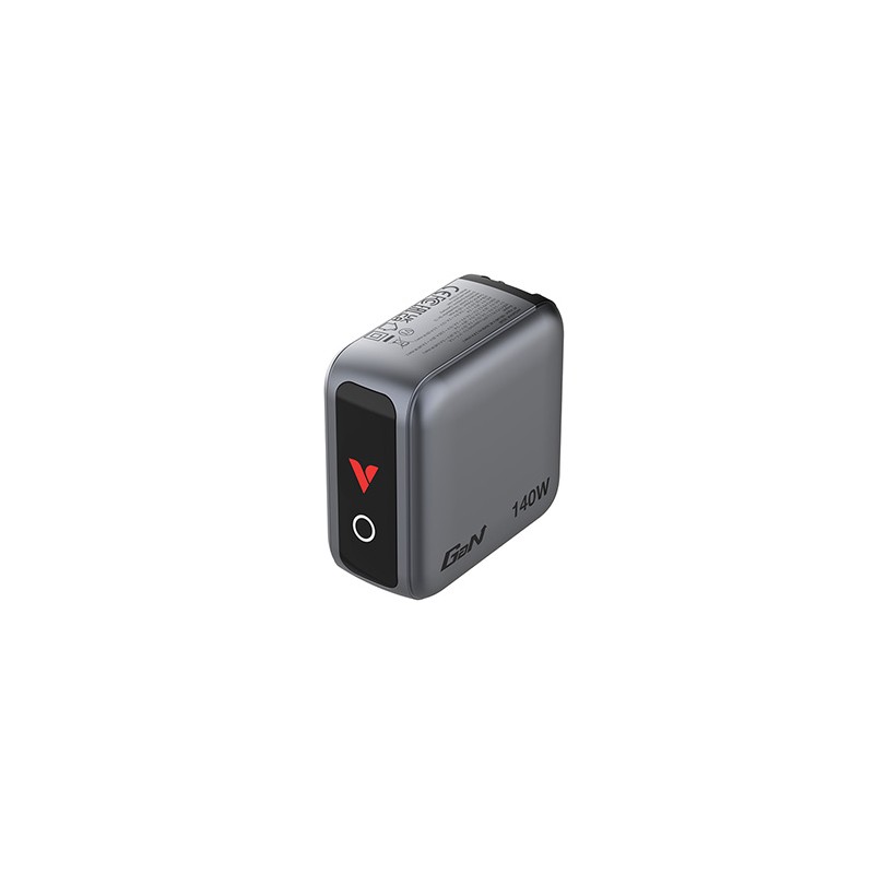 Verbatim, Mini ładowarka GaN z wyświetlaczem i kablem 3 x USB-C / 1 x USB-A, szara, 140 W, Wymienne wtyczki EU, UK, USA