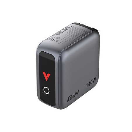 Verbatim, Mini ładowarka GaN z wyświetlaczem i kablem 3 x USB-C / 1 x USB-A, szara, 140 W, Wymienne wtyczki EU, UK, USA