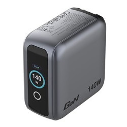 Verbatim, Mini ładowarka GaN z wyświetlaczem i kablem 3 x USB-C / 1 x USB-A, szara, 140 W, Wymienne wtyczki EU, UK, USA