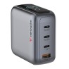 Verbatim, Mini ładowarka GaN z wyświetlaczem i kablem 3 x USB-C / 1 x USB-A, szara, 140 W, Wymienne wtyczki EU, UK, USA