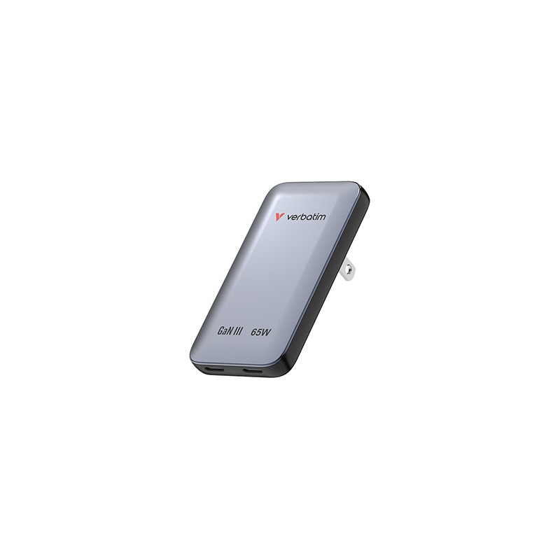 Verbatim, Ładowarka Essentials Slim GaN USB-C1 PD 3.0 , USB-C2 PD 3.0, szara, 65W