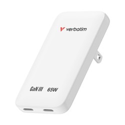 Verbatim, Ładowarka Essentials Slim GaN USB-C1 PD 3.0 , USB-C2 PD 3.0, biała, 65W