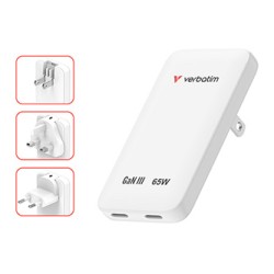 Verbatim, Ładowarka Essentials Slim GaN USB-C1 PD 3.0 , USB-C2 PD 3.0, biała, 65W