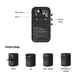 Verbatim, Uniwersalny adapter podróżny CNT-02 GaN III 3x USB-C PD QC 4+, 1x USB-C kabel, 1x USB-A QC, czarny, 85W