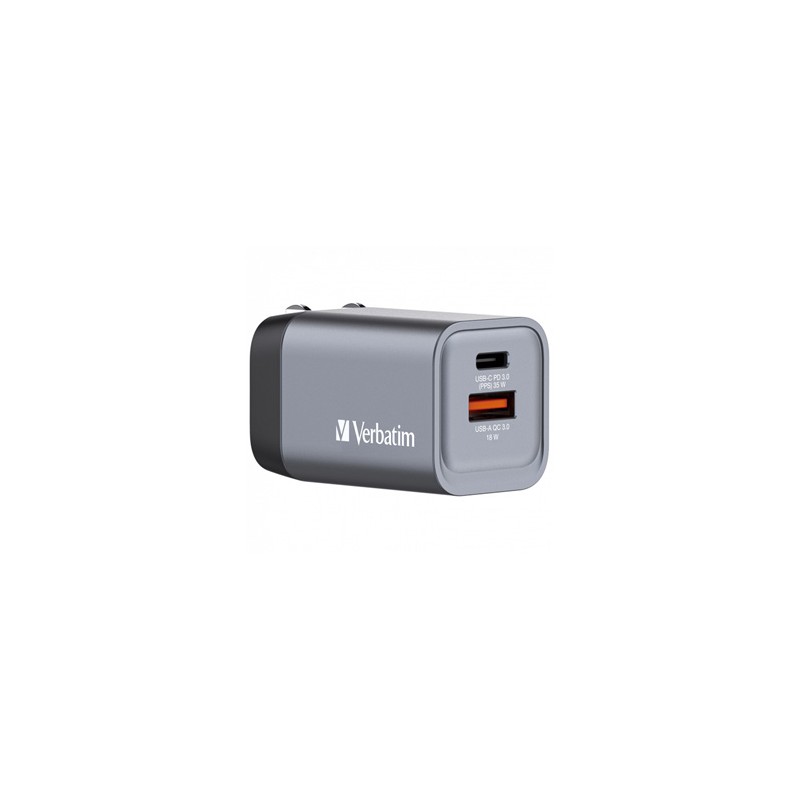 Verbatim, Ładowarka GaN USB 3.0, USB C, szara, 35 W, wymienne końcówki  C,G,A
