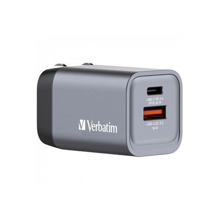 Verbatim, Ładowarka GaN USB 3.0, USB C, szara, 35 W, wymienne końcówki  C,G,A
