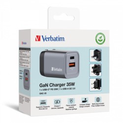 Verbatim, Ładowarka GaN USB 3.0, USB C, szara, 35 W, wymienne końcówki  C,G,A