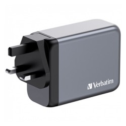 Verbatim, Ładowarka GaN USB 3.0, USB C, szara, 200 W, wymienne końcówki  C,G,A