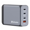 Verbatim, Ładowarka GaN USB 3.0, USB C, szara, 200 W, wymienne końcówki  C,G,A