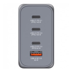 Verbatim, Ładowarka GaN USB 3.0, USB C, szara, 240 W, wymienne końcówki  C,G,A