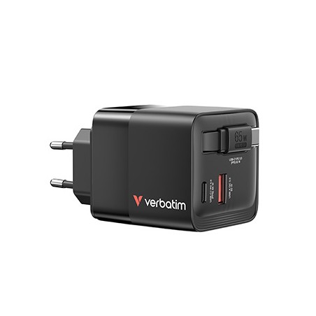 Verbatim, Ładowarka GaN USB 3.0, USB C, szara, 65 W, wymienne wtyczki C, G, A, ze zintegrowanym kablem