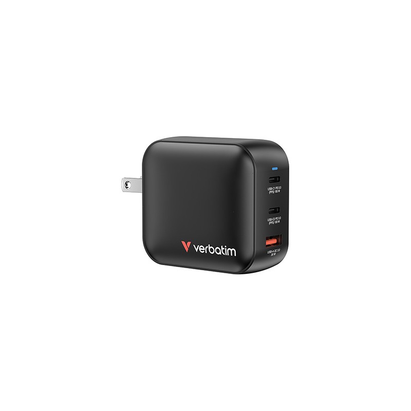 Verbatim, Ładowarka Mini GaN 2 x USB-CR PD 100W a 1 x USB-A QC 3.0, szara, 100 W, wymienne końcówki  C,G,A, EOL