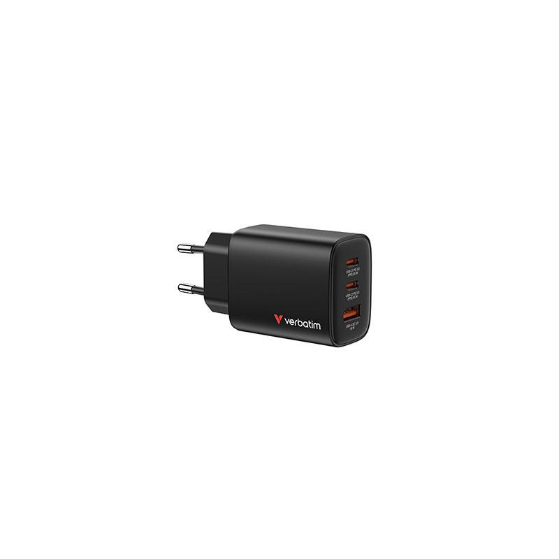 Verbatim Essentials, Ładowarka sieciowa GaN USB-A QC 3.0, 2 USB-C PD 3.0, czarna, 65W